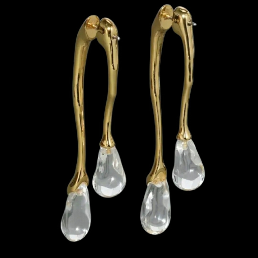 NEW! Gold and clear glass Droplet Earrings - Picture 2 of 7